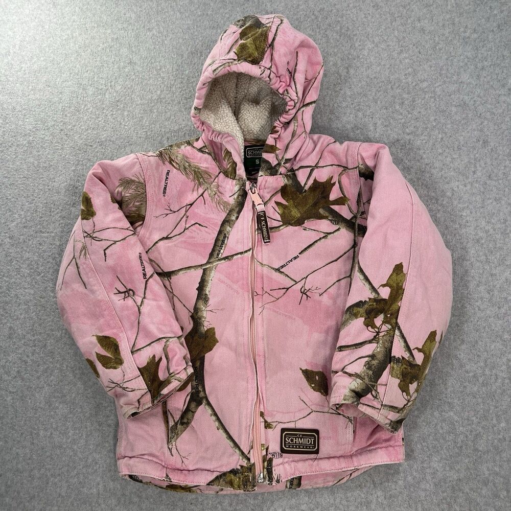 Ce Schmidt Workwear Coat Jacket Youth Girls Small 6-8 Pink Camo Canvas